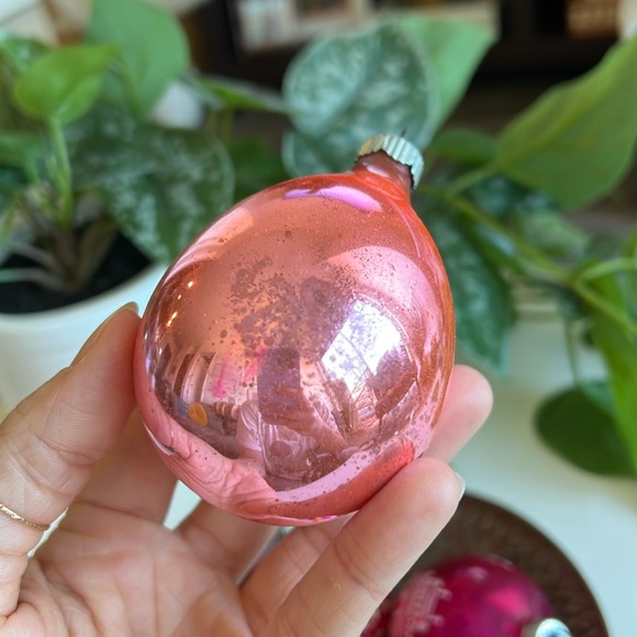 Vintage Holiday Vintage Pink Shiny Brite Christmas Ornaments Set Of